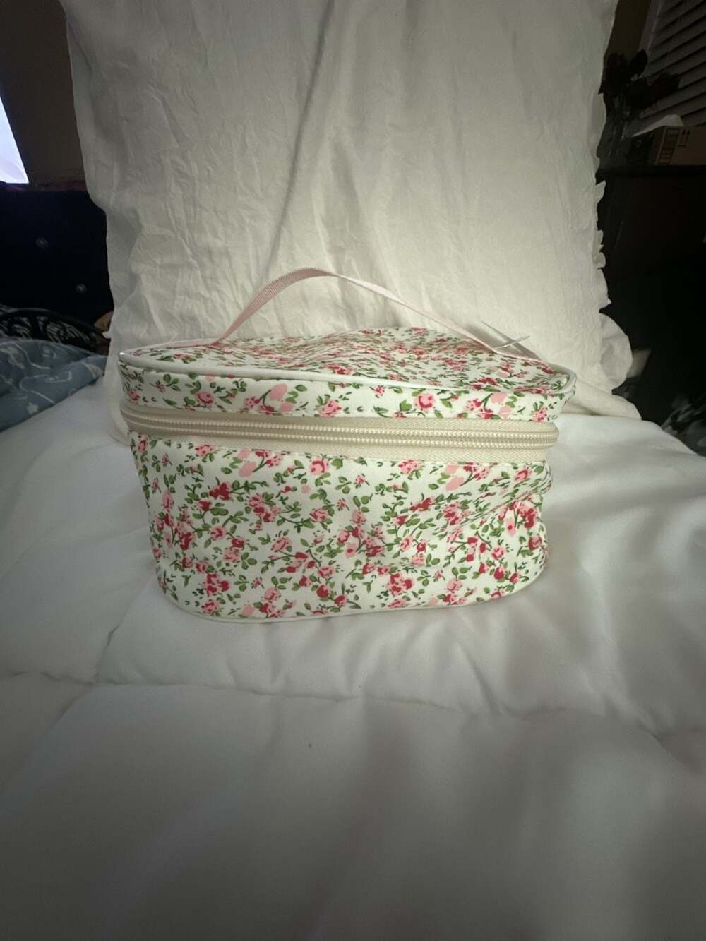 Floral Quilted Cosmetic Travel Makeup Bag